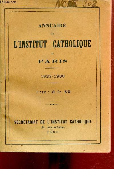 Annuaire de l'Institut Catholique de Paris 1937-1938.