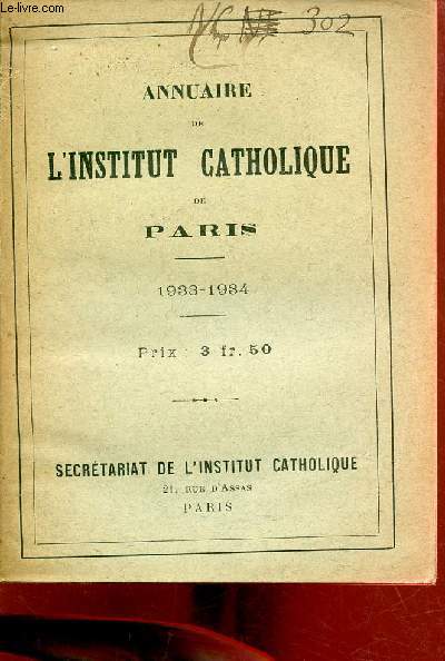 Annuaire de l'Institut Catholique de Paris 1933-1934.