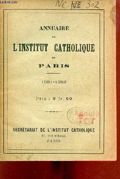 Annuaire de l'Institut Catholique de Paris 1931-1932.