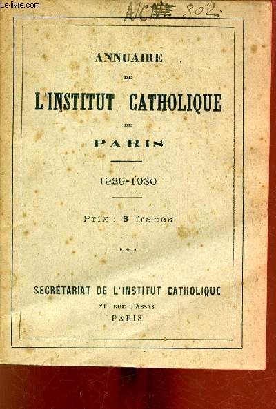 Annuaire de l'Institut Catholique de Paris 1929-1930.
