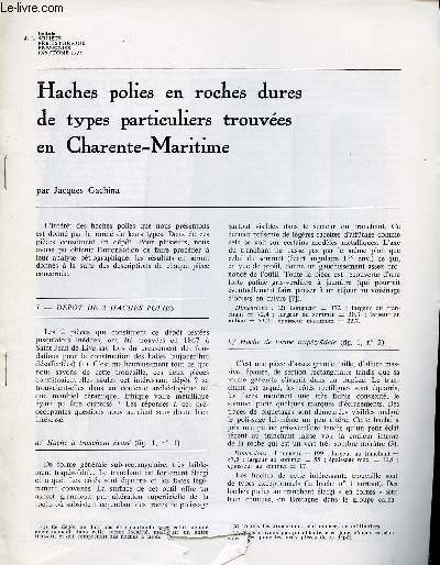 Haches polies en roches dures de types particuliers trouves en Charente-Maritime - Extrait du Bulletin de la socit prhistorique franaise 1979 tome 76 9 .