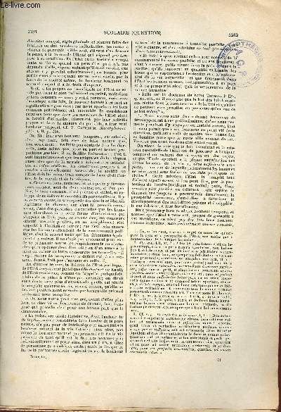 Dictionnaire Apologtique de la Foi Catholique contenant les preuves de la vrit de la religion et les rponses aux objections tires des sciences humaines - Fascicule 23 : Scolaire - Templiers.