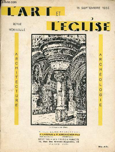 L'art et l'glise - 15 septembre 1935 - L'volution de l'architecture chrtienne son dveloppement en Alsace - la trappe d'Oelenberg - voyage  travers le Haut-Rhin industriel - chronique juridique - chronique mdicale - chronique financire.