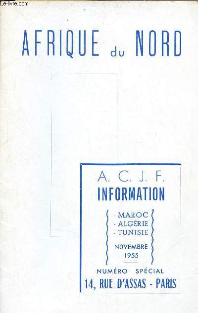 Cahiers de formation ouvrire aout-septembre 1955 - Numro spcial Afrique du Nord (Maroc, Algrie, Tunisie).