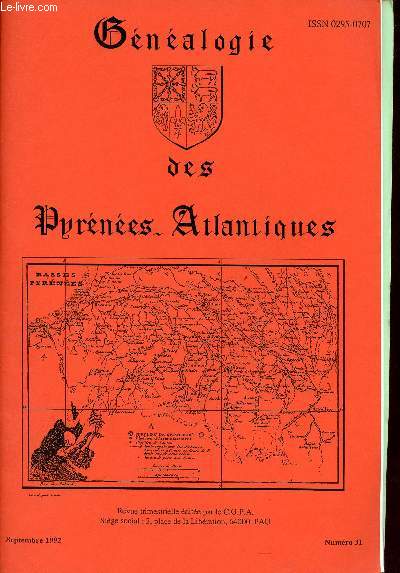 Gnalogie des Pyrnes-Atlantiques n31 septembre 1992 - Ainsi vivaient nos anctres recherches sur le vtement barnais au XVIe sicle dans les documents d'archives - au hasard de l'tat civil des Pyrnes Atlantiques (suite) etc.