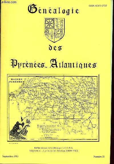 Gnalogie des Pyrnes-Atlantiques n35 septembre 1993 - La connaissance technique et sa communication au Moyen ge le carnet de Villard de Honnecourt - liste Grozelier - sur les chemins de compostelle (suite) - ascendance barnaise de Claude Mass etc.