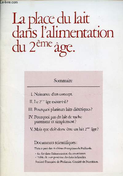 La place du lait dans l'alimentation du 2me ge.