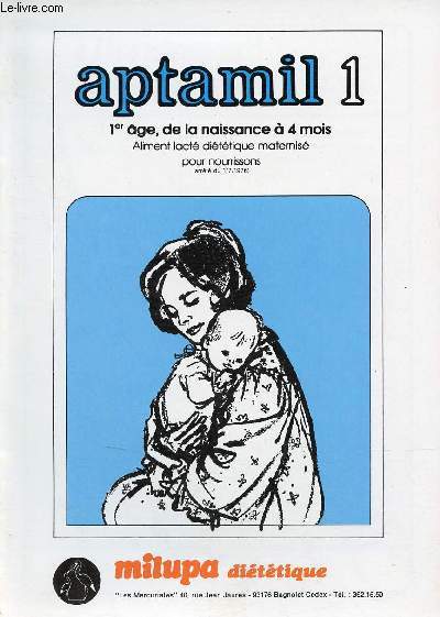 Plaquette : Aptamil 1 1er ge de la naissance  4 mois aliment lact dittique maternis pour nourrissons (arrt du 1/7/1976).