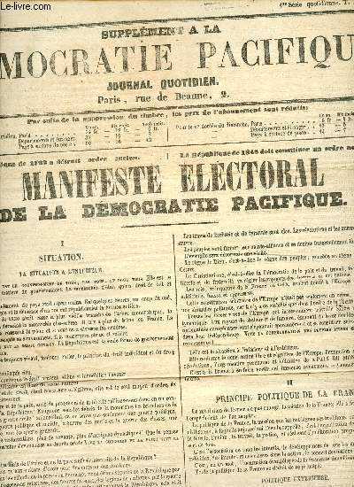 Supplment  la dmocratie pacifique journal quotidien 1re srie quotidienne T.X. 17e anne 1848 - Manifeste lctoral de la dmocratie Pacifique .