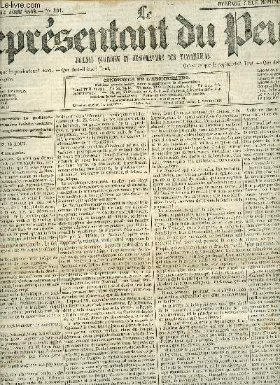 Le Reprsentant du Peuple journal quotidien et hebdomadaire des travailleurs n101 lundi 14 aot 1848 -