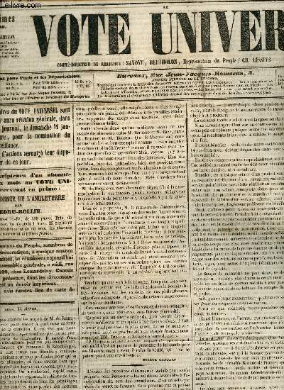 Le vote universel n12 deuxime anne dimanche 12 janvier 1854 - Paris 11 janvier - chronique populaire - sance de l'assemble lgislative - coulisses parlementaires - les masques tombent - chronique parlementaire - chronique extrieure etc.