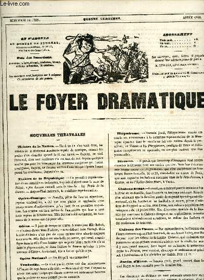 Le foyer dramatique mercredi 14 juin anne 1848 - Nouvelles thatrales - achats aux blesss - cantate sur les bonnets  poils - programme des spectacles du 14 juin - Georges Fattet extrait de la biographie des hommes utiles.