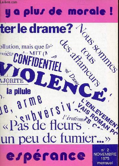 Esprance n2 novembre 1975 - Y'a plus de morale !