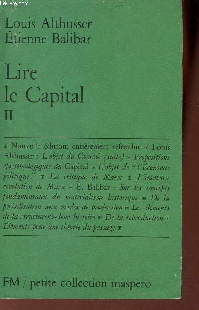 Lire le Capital - Tome 2 - Petite collection Maspero n°31.