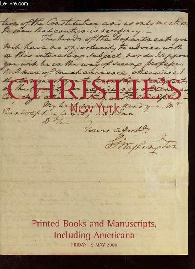 Catalogue de ventes aux enchres en anglais - Christie's printed books and manuscripts including americana and recently discovered manuscripts by Ernest Hemingway - Auction 19 may 2000.