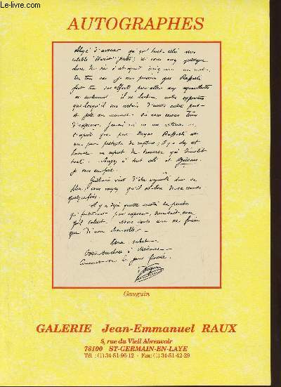 Catalogue de ventes aux enchres - Galerie Jean-Emmanuel Raux - Autographes - 18me vente.