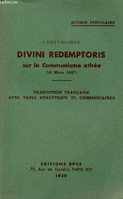 Action populaire - L'encyclique divini redemptoris sur le Communisme athe (19 mars 1937).