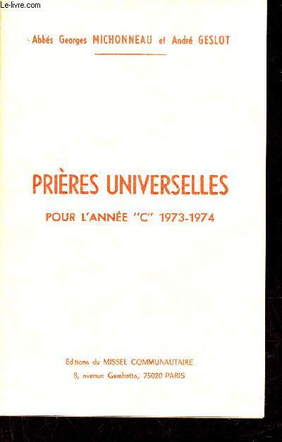 Prières Universelles pour l'année C 1973-1974.