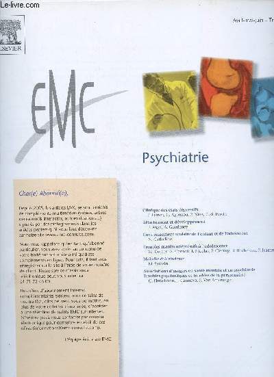 EMC Psychiatrie n126 avril mai juin 2006 - Clinique des tats dpressifs F.Ferreri C.Agbokou P.Nuss C.S.Peretti - attachement et dveloppement F.Atger A.Guedeney - environnement scolaire de l'enfant et de l'adolscent N.Catheline etc.