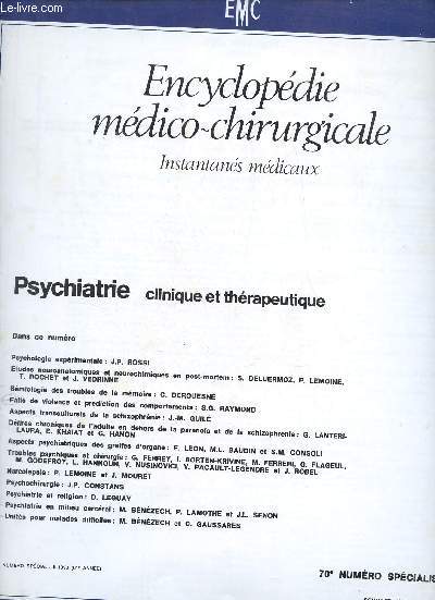 Encyclopdie mdico-chirurgicale - Psychiatrie n70 1990 - manque 1 article voir description - Psychologie exprimentale JP.Rossi - etude neuroanatomiques et neurochimiques en post-mortem S.Deluermoz P.Lemoine T.Rochet J.Vedrinne - smiologie etc.