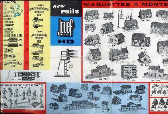 Plaquette Jouef - Maquettes  monter, circuit routier lectrique record 64, new rails,personnages dcors, alimentation,wagons marchandises, motroces et locos lectriquees,accessoires, bogies diamond.
