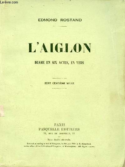 L'aiglon drame en six actes en vers.