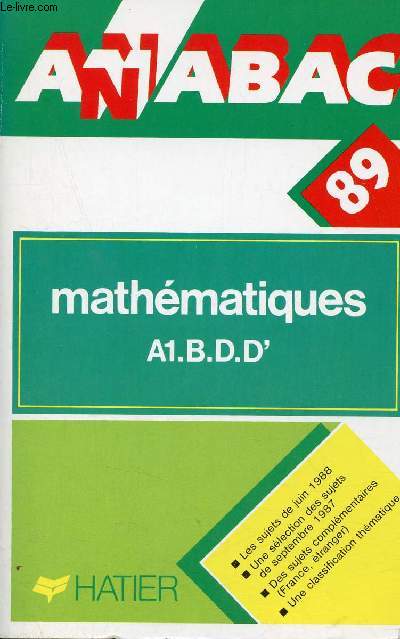 Anabac - Bac 1989 Mathmatiques A1 BDD'.
