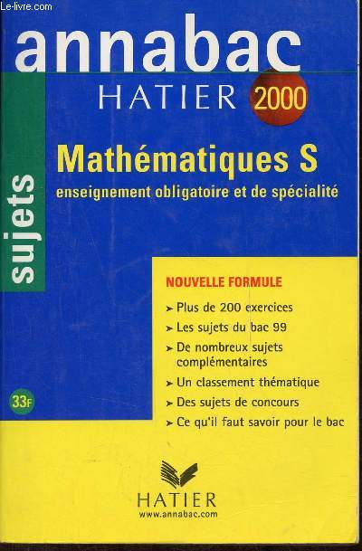 Annabac 2000 sujets - Mathamtiques S enseignement pobligatoire et de spcialit.