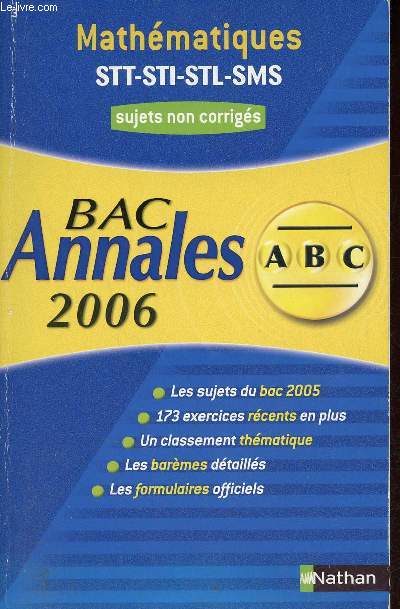 Bac Annales 2006 - Mathmatiques STT-STI-STL-SMS sujets non corrigs.