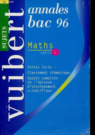 Annales baccalaurat 1996 - Mathmatiques Srie L - Sujets seuls.