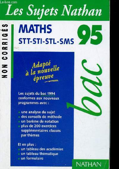 Les sujets nathan - Bac 95 - Maths STT-STI-STL-SMS - Non corrigs.