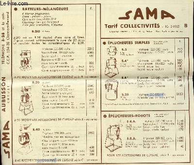 Plaquette publicitaire Sama tarif collectivits 10-10-1962.