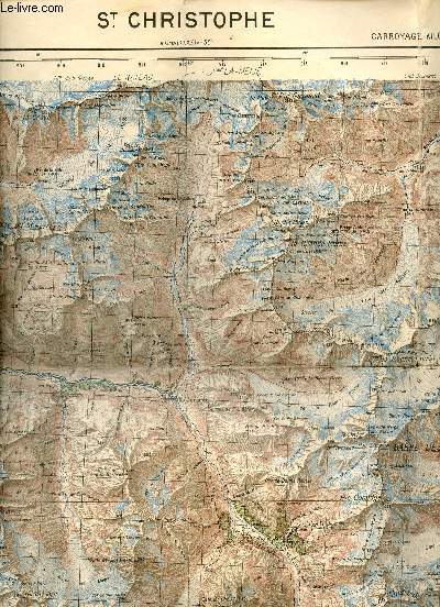 Une carte en couleur : St Christophe - Carroyage kilomtrique - projection lambert III zone sud Flle XXXIV 36 - Carte de France au 50.000e type 1922 - carte d'environ 70 x 54 cm.