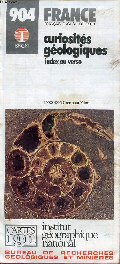Une carte en couleur : France curiosits gologiques - n904 - Echelle 1/1000 000 - carte d'environ 100 x 120 cm.