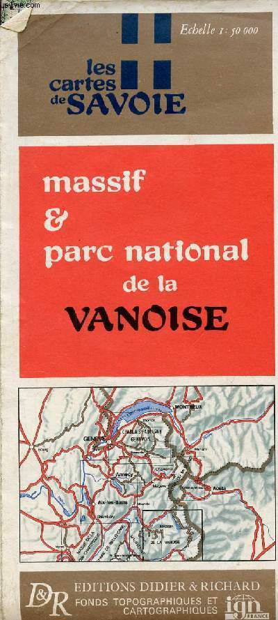 Une carte en couleur : Les cartes de Savoie - Massif & parc national de la vanoise - Echelle 1:50 000 - carte d'environ 125 x 101 cm.