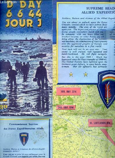 Une carte en couleur : D Day 66 44 Jour J - Positions des forces allies  minuit Echelle 1:100 000 - carte d'environ 90 x 120 cm.