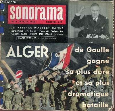 Sonorama n16 fvrier 1960 - L'insurrection d'Alger - Albert Camus tu sur la route - Brigitte Bardot une maman heureuse.