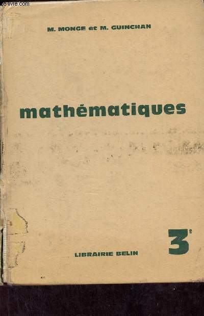 Mathmatiques classe de 3e - Programme unifi arrt du 26 octobre 1964.