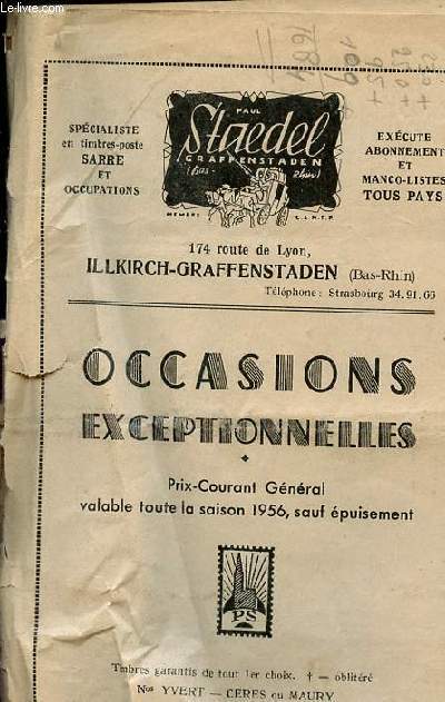 Occasion exceptionnelles prix-courant gnral valable toute la saison 1956 sauf puisement - Paul Staedek Graffenstaden.