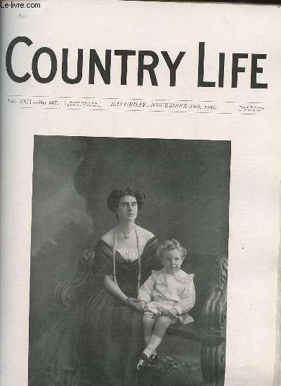 Country Life vol.XXII n567 saturday november 16th 1907 - Our portrait illustration Mrs A.D.Flower and her son - coke of holkham - country notes - the wild north-easter (illustrated) - a back of the week - lead fonts (illustrated) - ona southern trout etc
