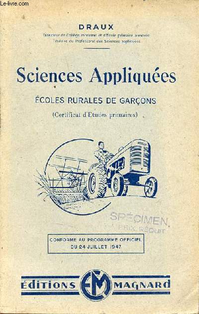 Sciences Appliques coles rurales de garons (certificat d'tudes primaires).