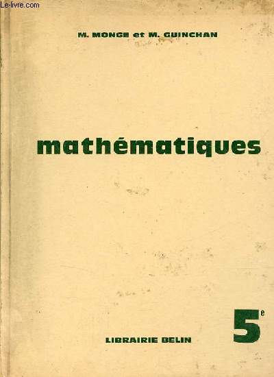 Mathmatiques classe de 5e - Programme unifi arrt du 20 juillet 1960.