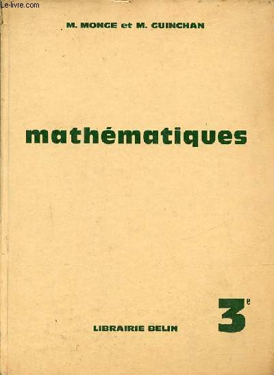 Mathmatiques classe de 3e - Programme unifi arrt du 26 octobre 1964.