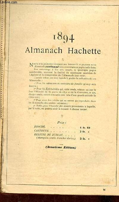 Almanach Hachette petite encyclopdie populaire de la vie pratique 1894.
