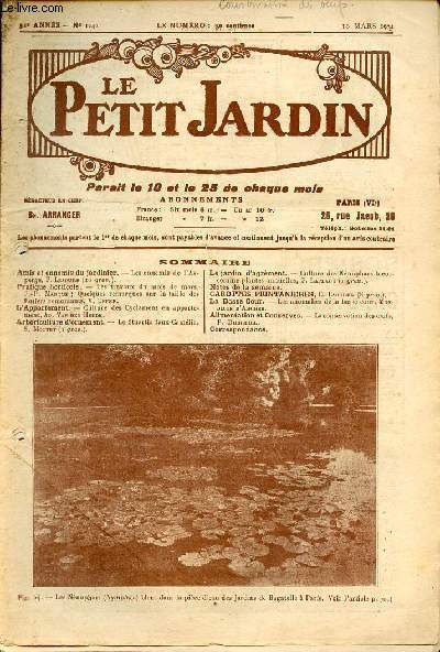 Le Petit Jardin n1242 10 mars 1924 31e anne - Les ennemis de l'asperge - les travaux du mois de mars - quelques remarques sur la taille des rosiers remontant - culture des cyclamens en appartement - le stuartia faux-camlia - culture des nnuphars etc.