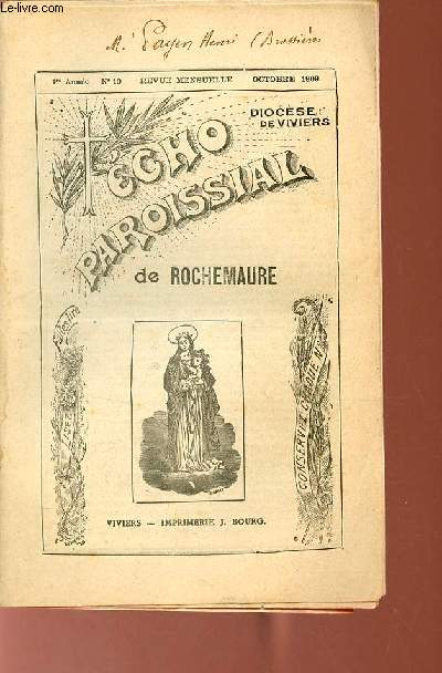 Echo paroissial de Rochemaure n10 1re anne octobre 1909 -