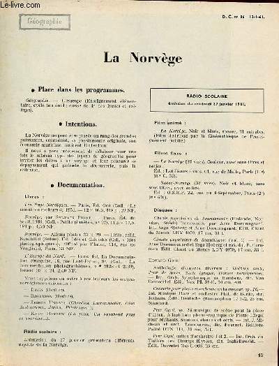 La Norvge - Gographie documents pour la classe n86 12-1-61.