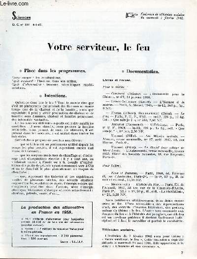 Votre serviteur le feu - Sciences documents pour la classe n107 4-6-62.
