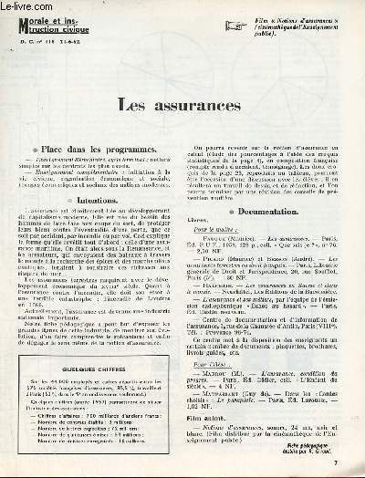 Les assurances - Morale et instruction civique documents pour la classe n118 21-6-62.