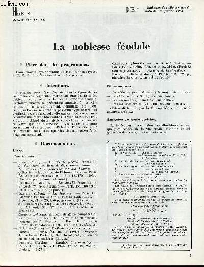 La noblesse fodale - Histoire documents pour la classe n127 17-1-63.